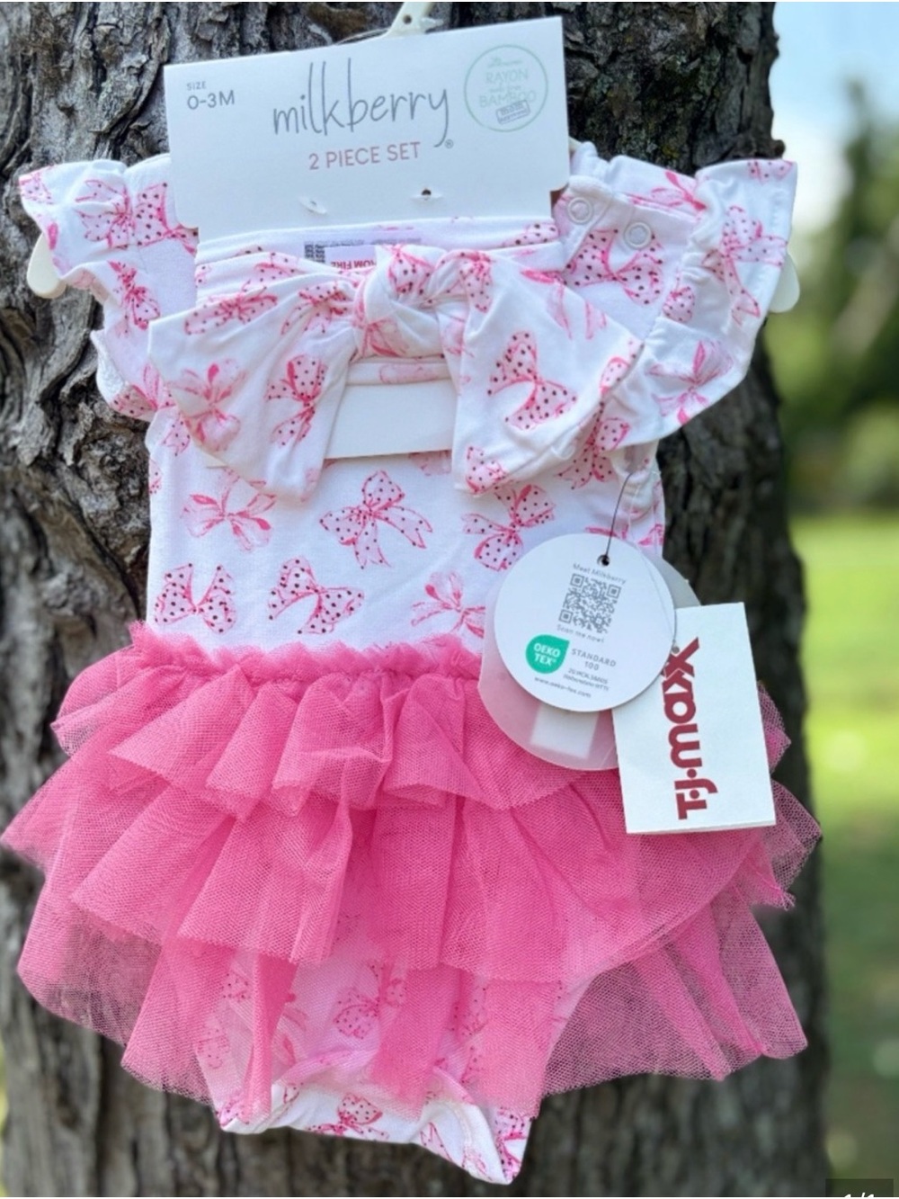 milkberry Pink Bow & Tulle Baby One-Piece Bodysuit (0-3M)